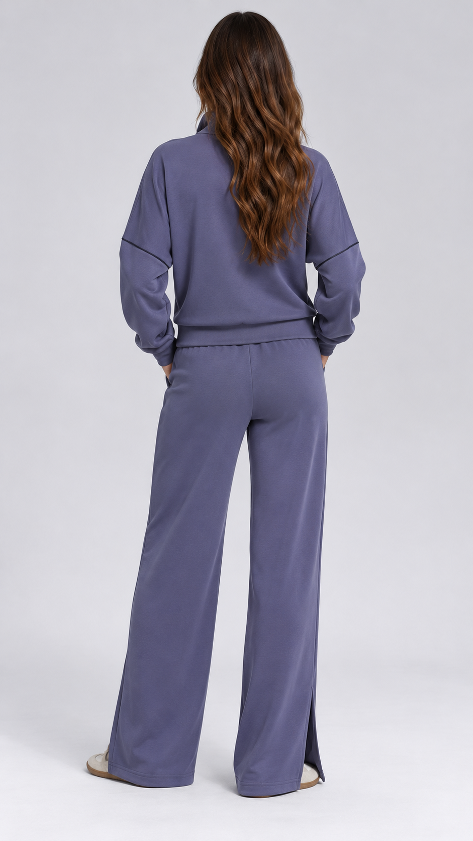 Henna Split-Hem Lounge Set — Night Blue model back