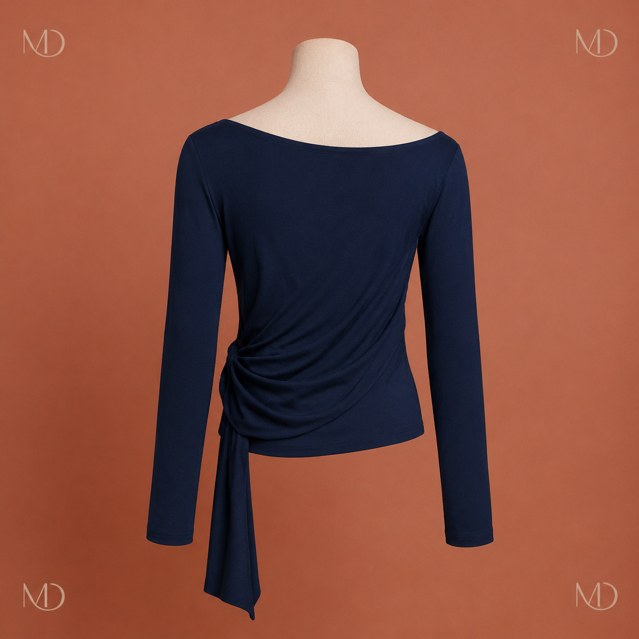 Noor Asymmetric Shoulder Top Navy Blue back