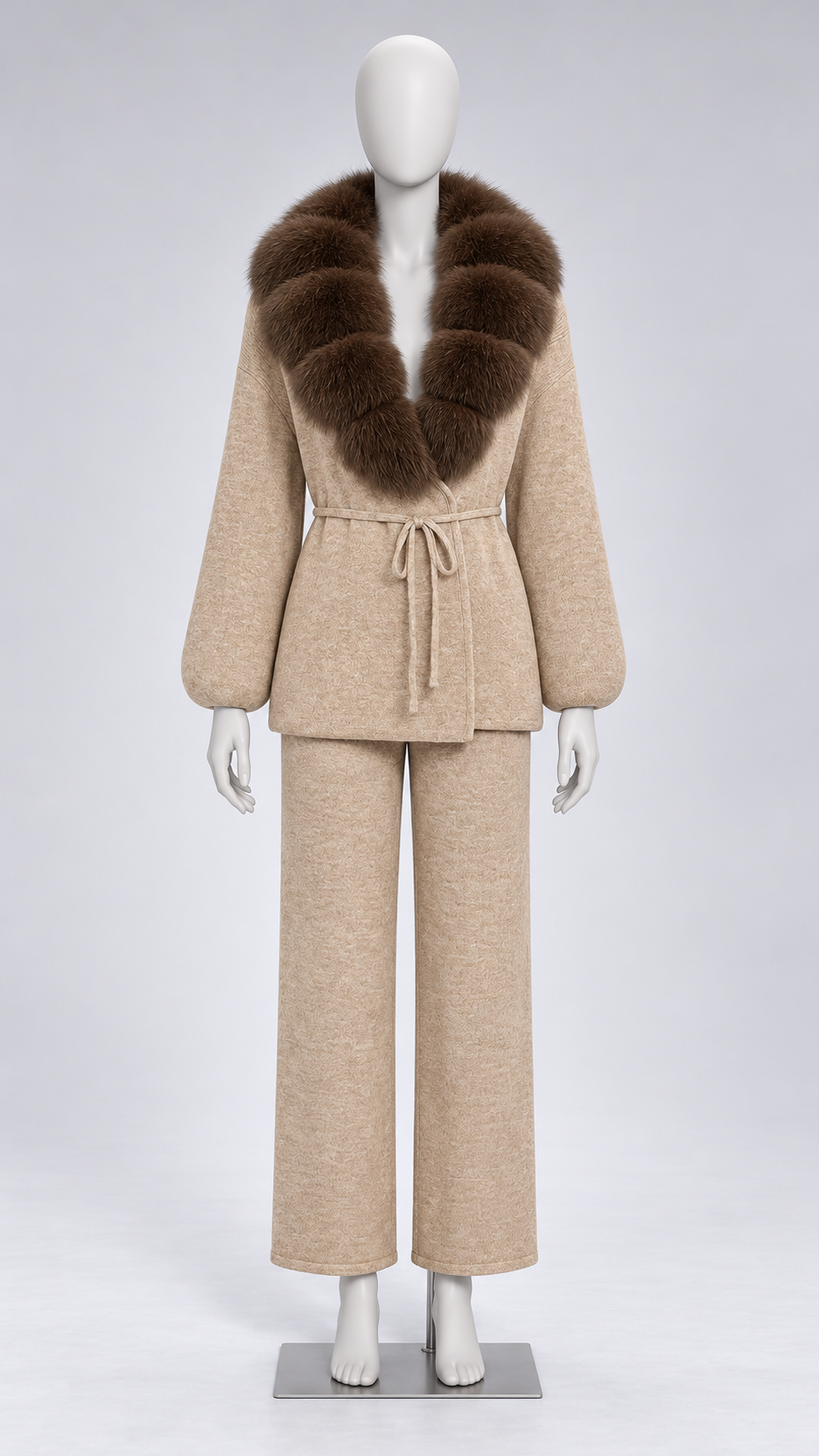 Margit Fox-Collar Knit Set — Oatmeal + Light Coffee mannequin front