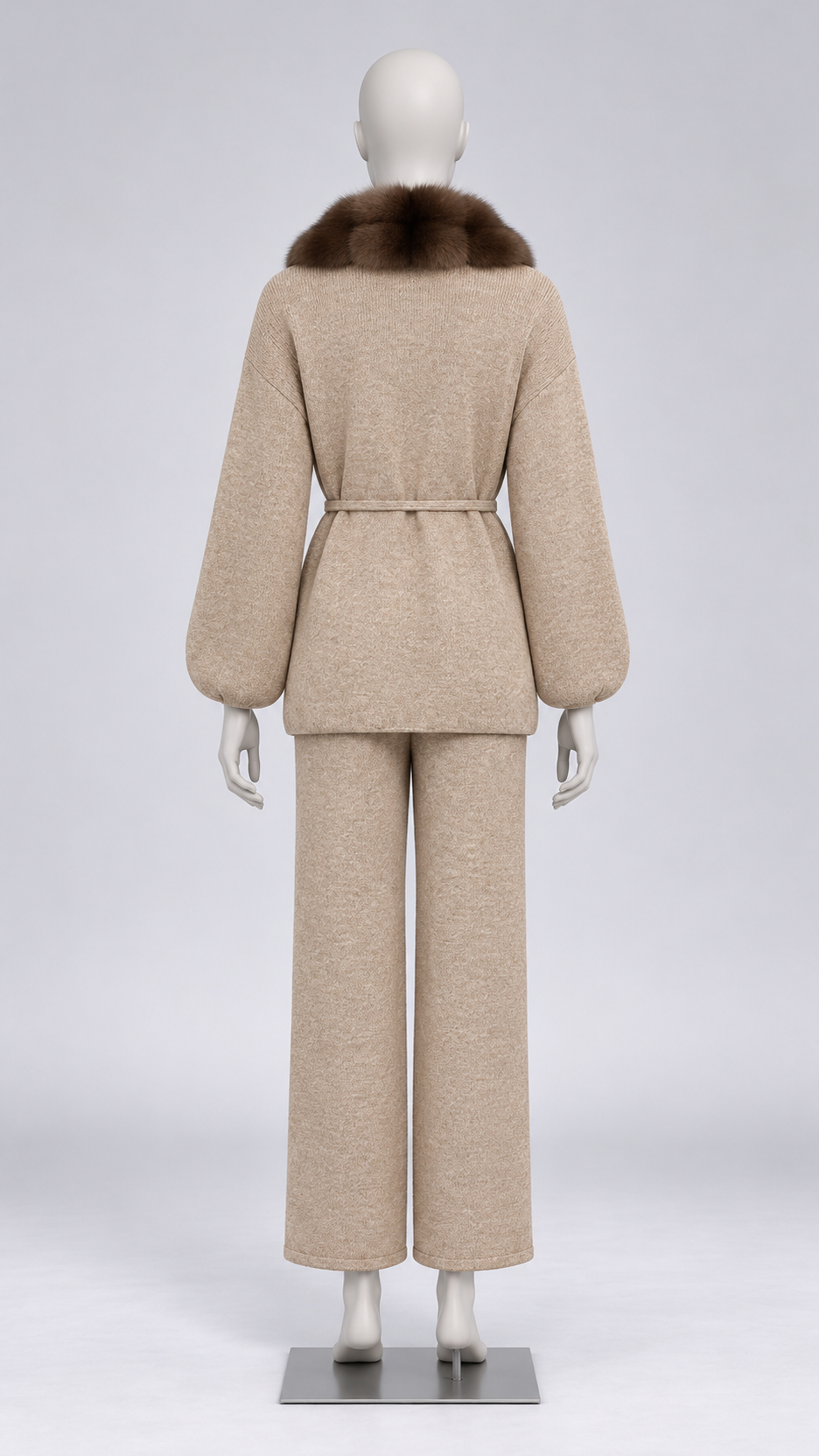 Margit Fox-Collar Knit Set — Oatmeal + Mink mannequin back
