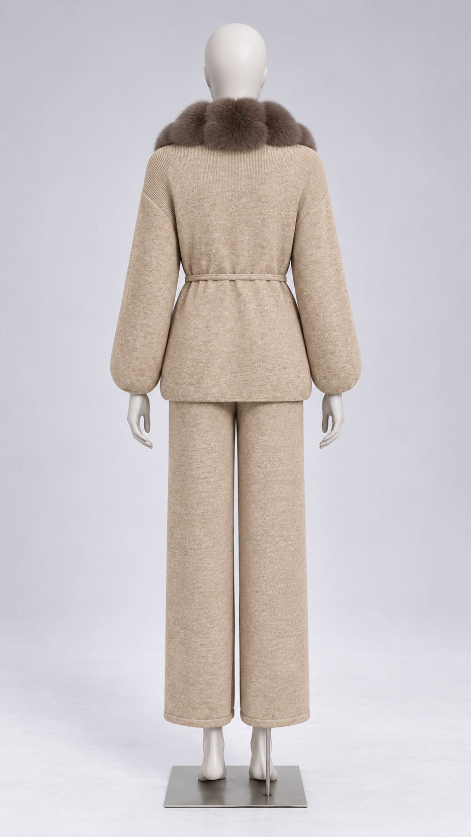 Margit Fox-Collar Knit Set — Oatmeal + Mocha Gray mannequin back