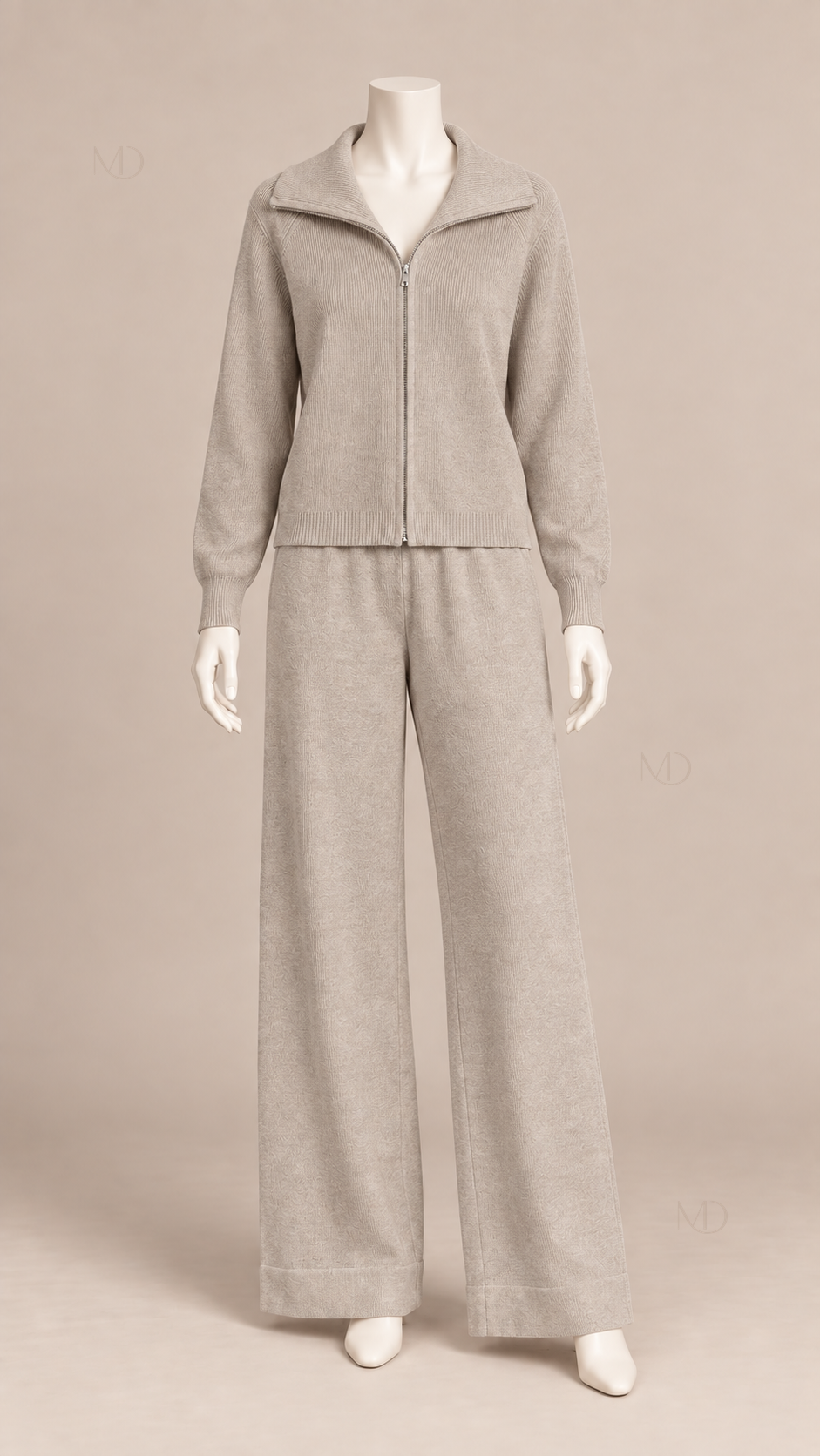 Elise Zip Cardigan Pants Set — Oatmeal mannequin front