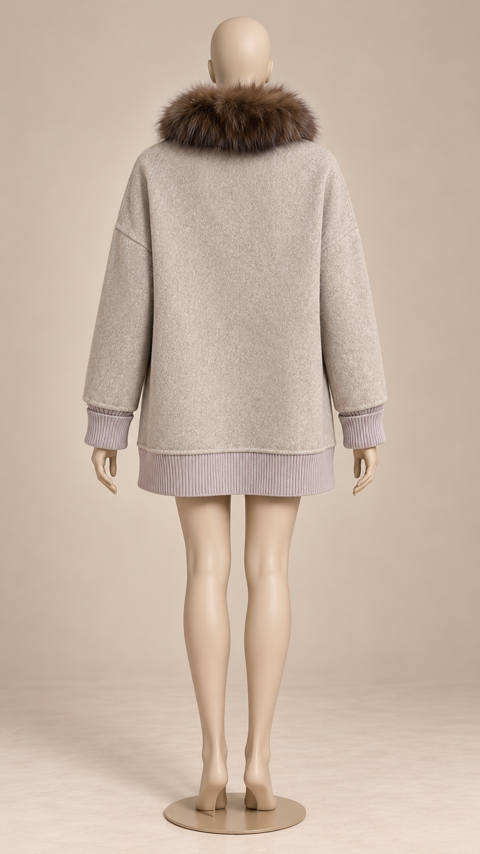 Rhiannon Fur-Placket Coat — Oats mannequin back