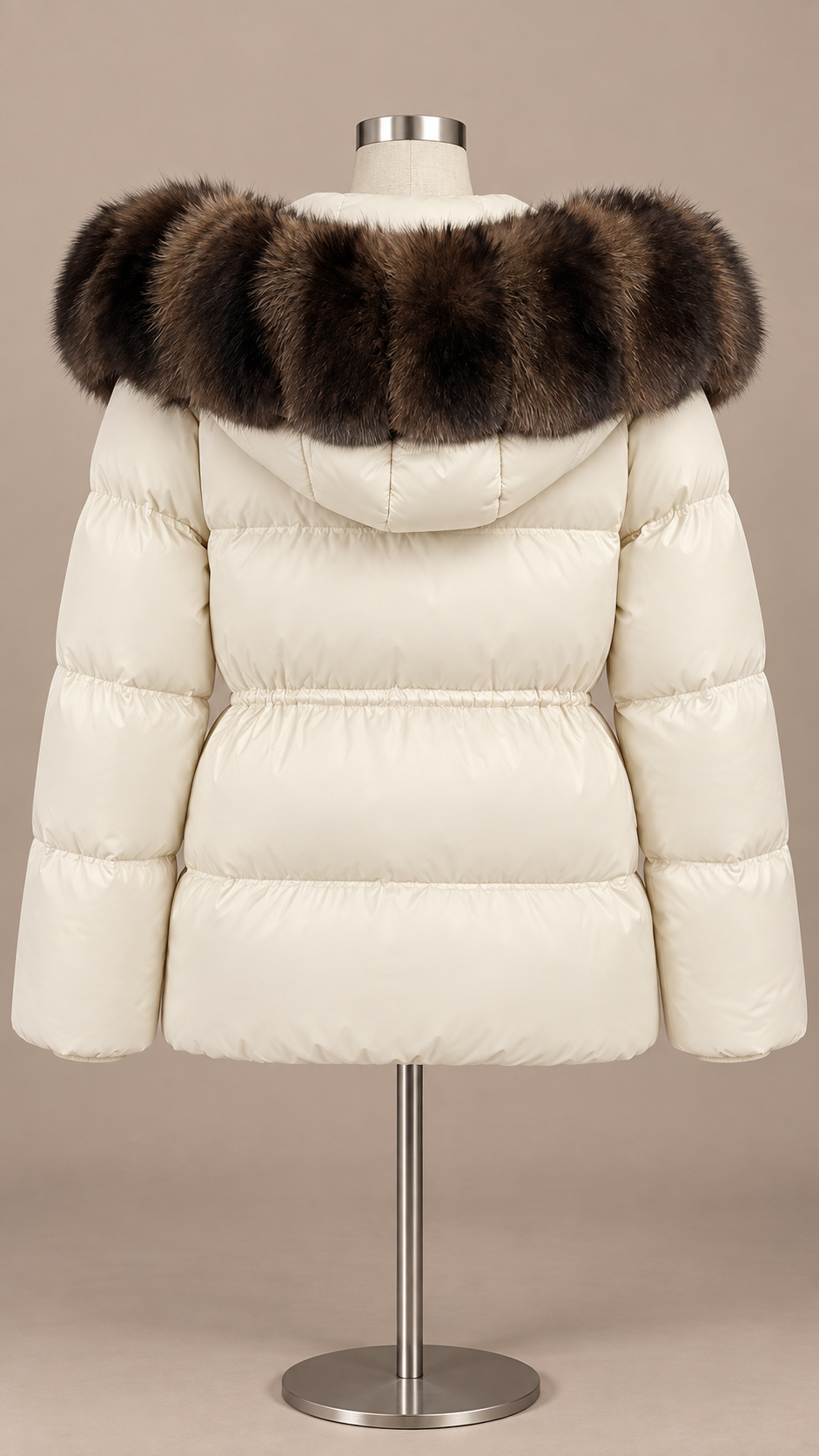 Isolde Fox-Hood Puffer — Off-White mannequin back