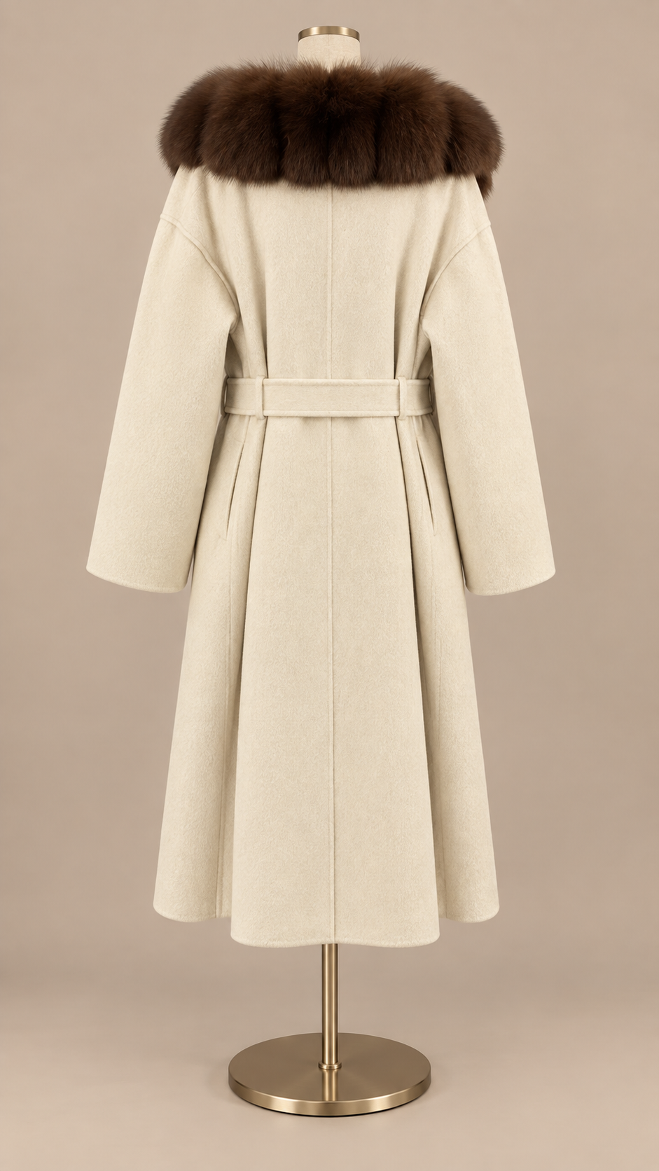 Seraphine Fur Collar Coat — Off-White mannequin back