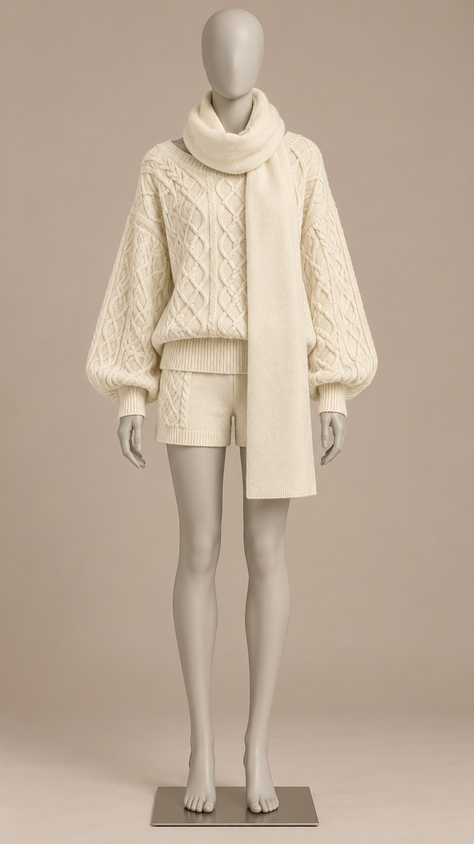 Ardith Cable-Knit Set — Off-white mannequin front
