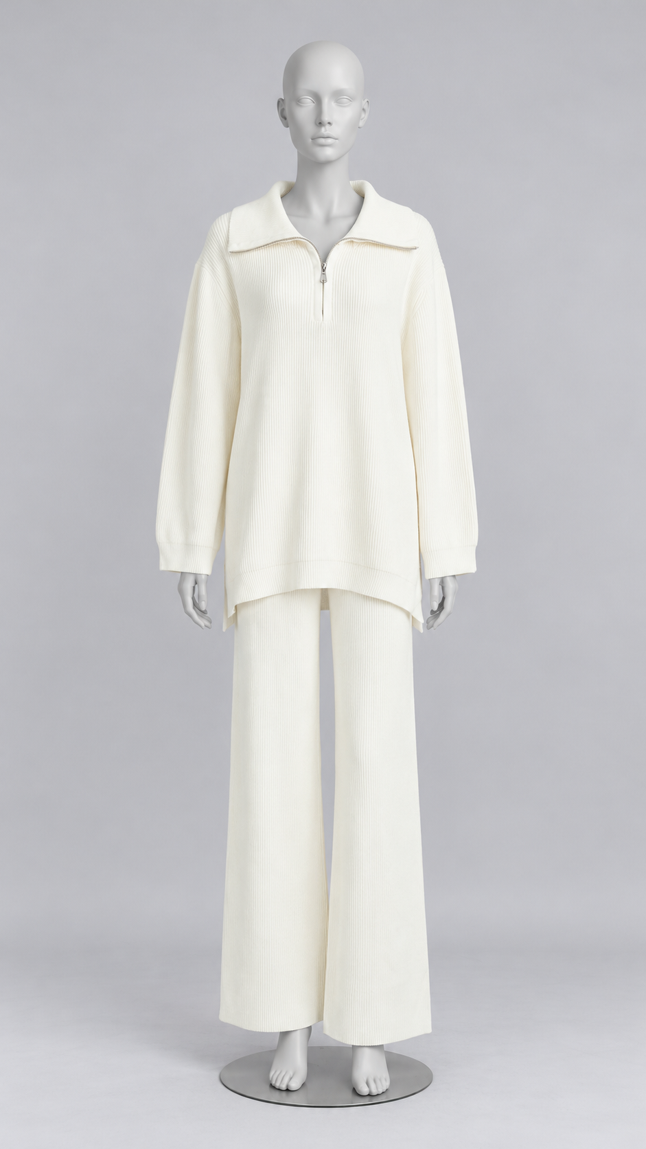 Elettra Half-Zip Knit Set — Off-white mannequin front