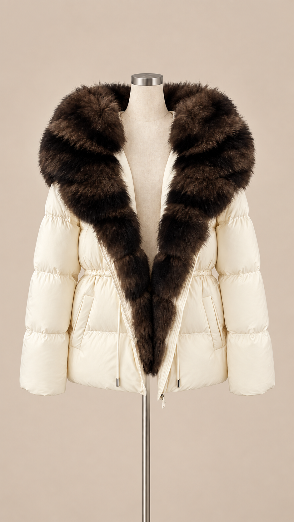 Isolde Fox-Hood Puffer — Off-White mannequin front