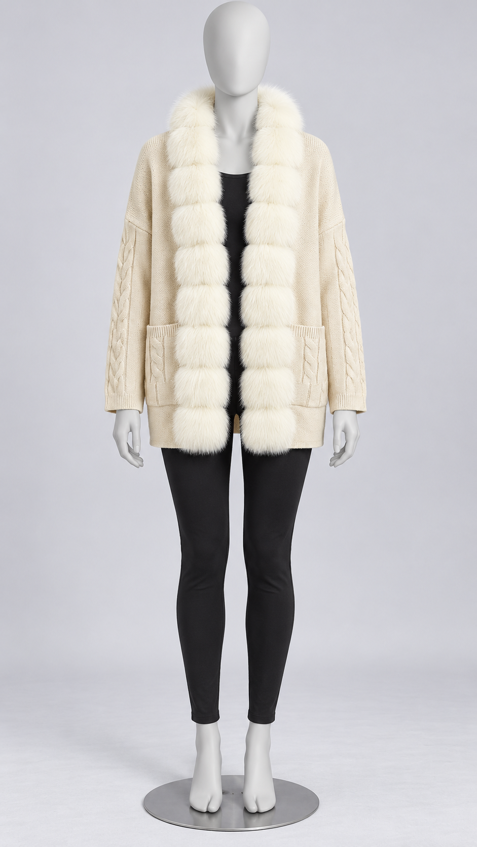 Maribelle Plush-Front Cardigan — Off-white mannequin front