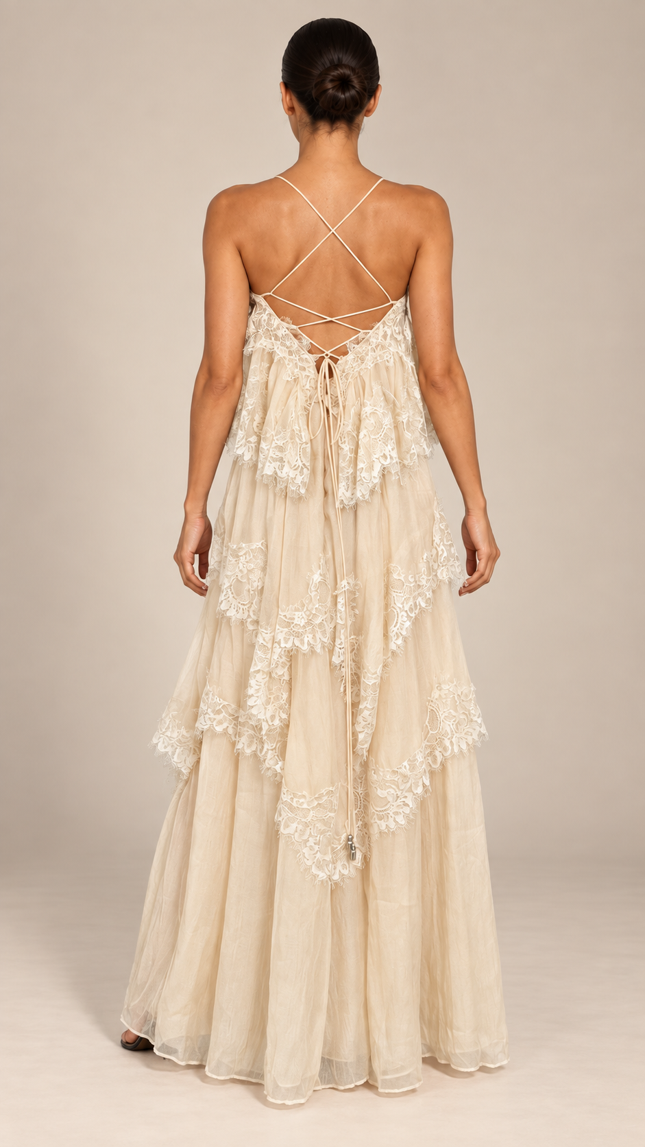 Fleur Tiered Maxi — Off-White model back