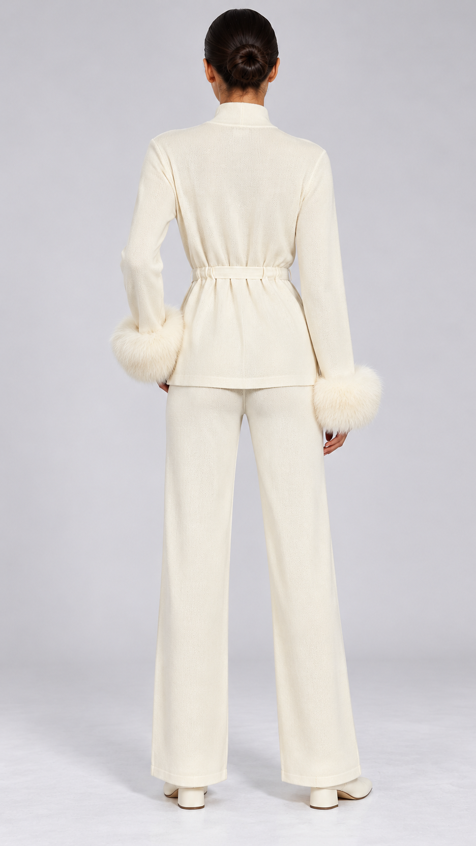 Solveig Tie-Waist Fur Set — Off-white model back