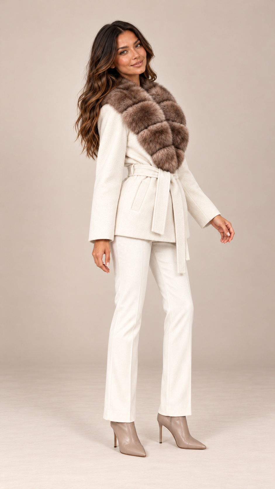 Katja Ruff-Collar Coat — Off-white model front
