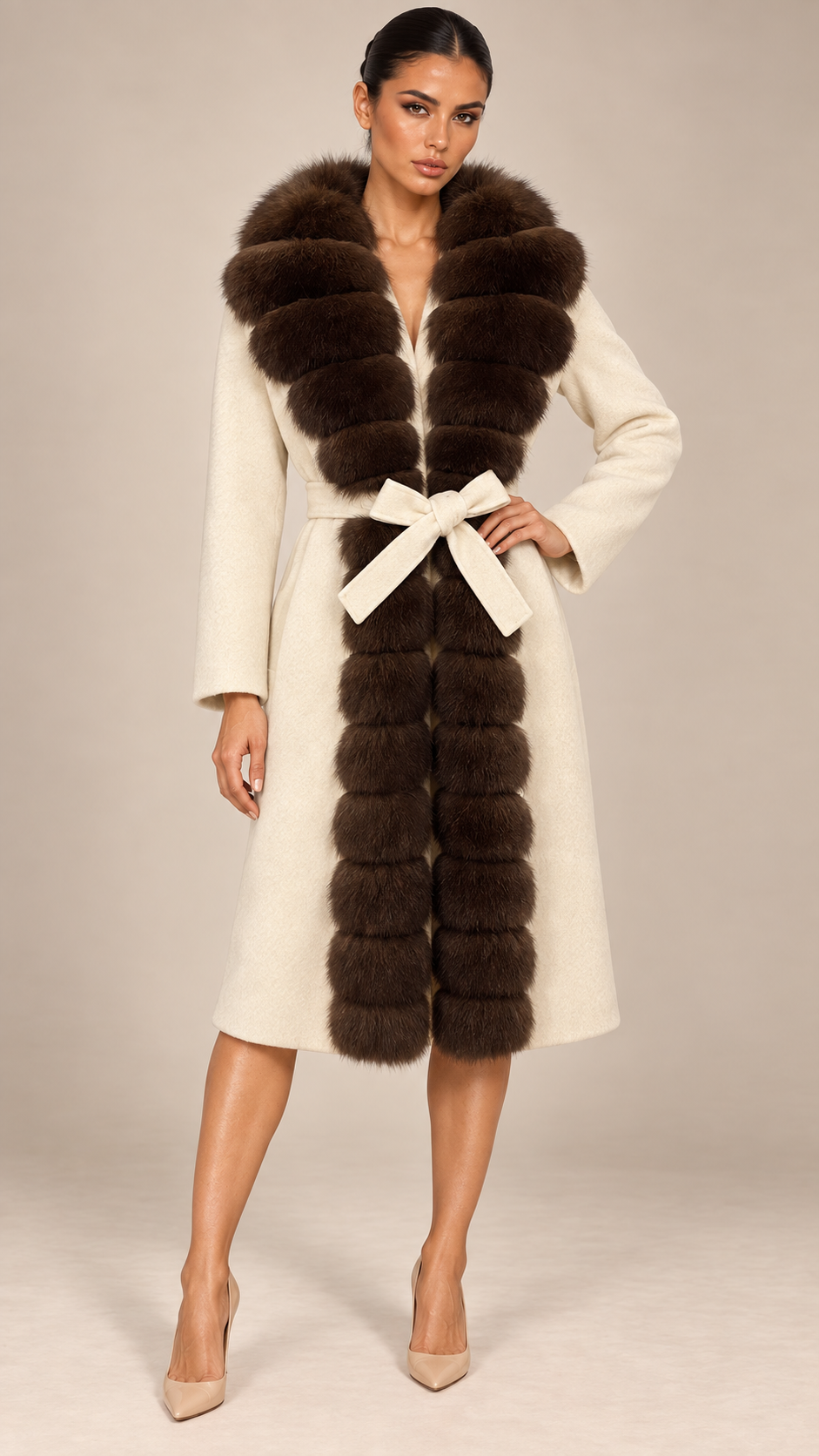 Seraphine Fur Collar Coat — Off-White model front