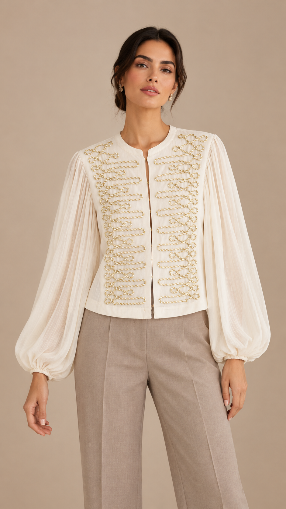 Colette Soutache Blouse — Off-white model front