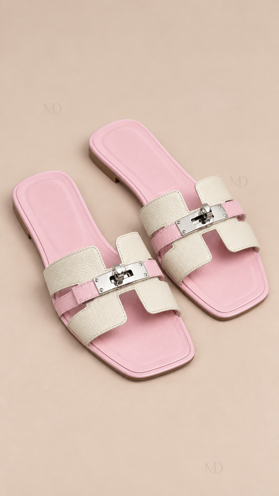 Odette Buckle Flat Slides — Off-White Pink product only