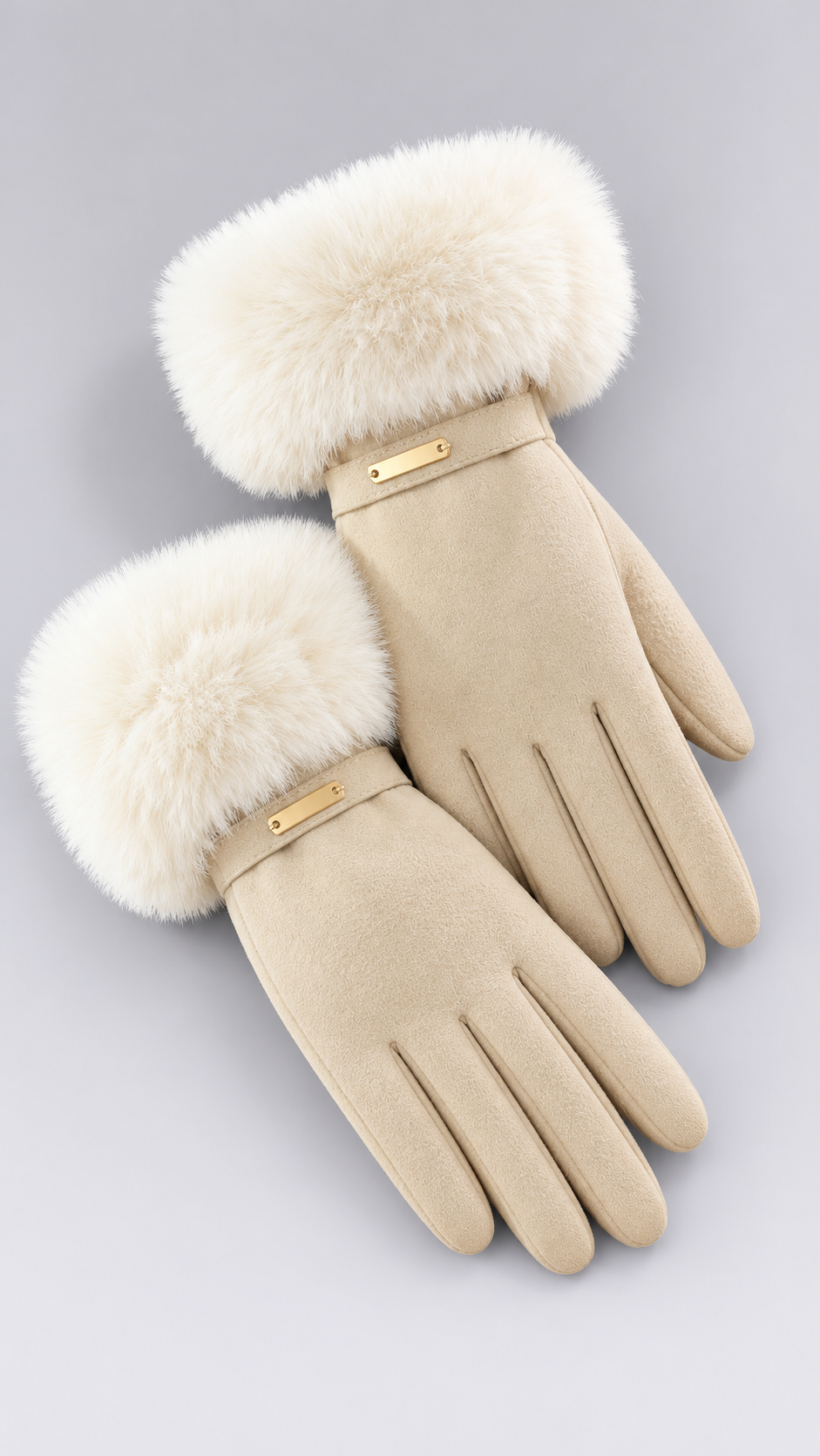 Albertine Plush-Cuff Gloves — Off-white product only