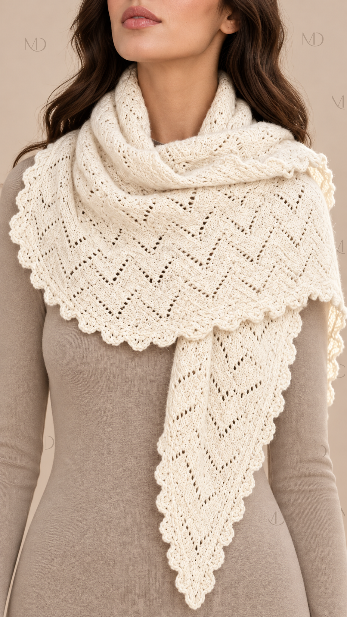 Elowen Pointelle Triangle Scarf — Off-white worn closeup