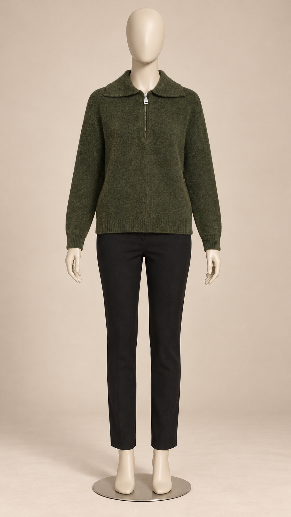 Gunilla Spread-Collar Sweater — Olive mannequin front