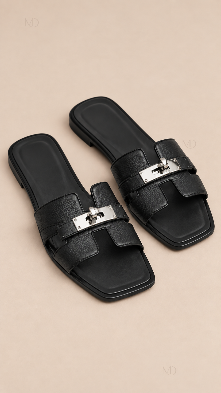 Odette Buckle Flat Slides — Palm Black product only