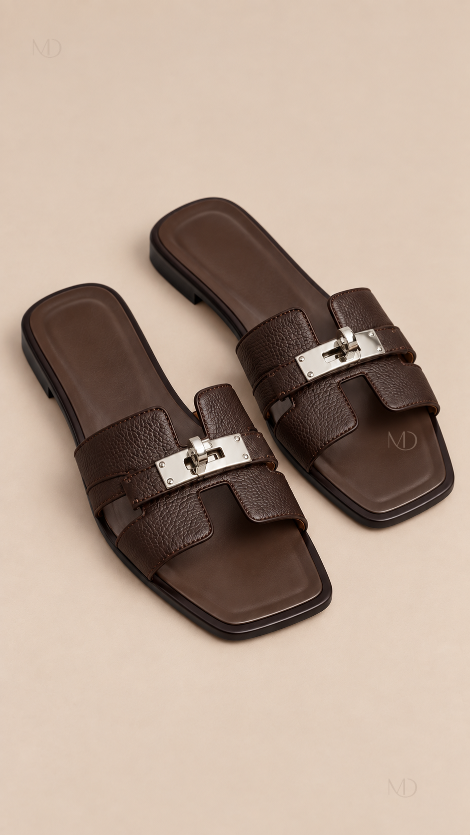 Odette Buckle Flat Slides — Palm Brown product only