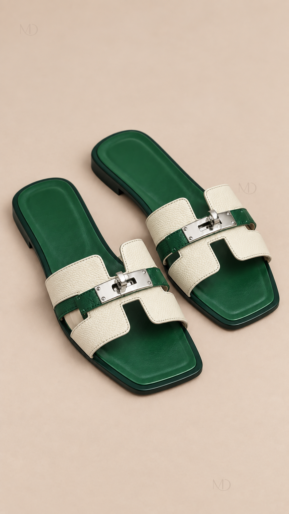 Odette Buckle Flat Slides — Palm Green product only