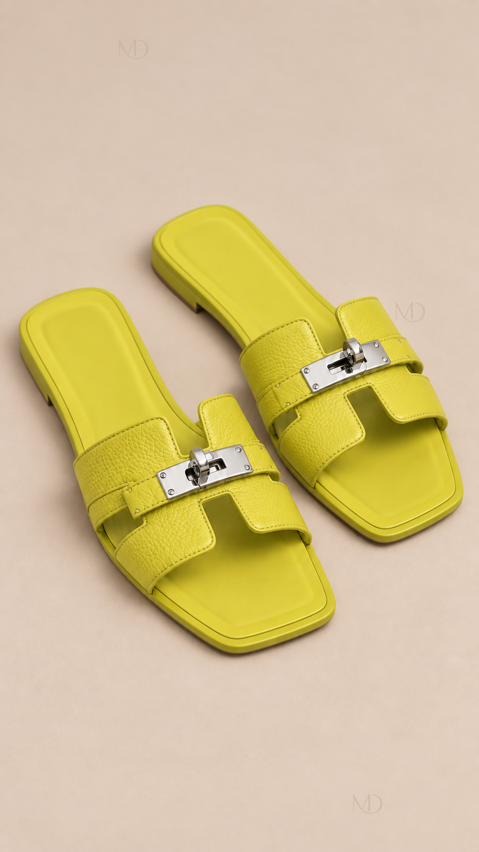 Odette Buckle Flat Slides — Palm Lemon product only
