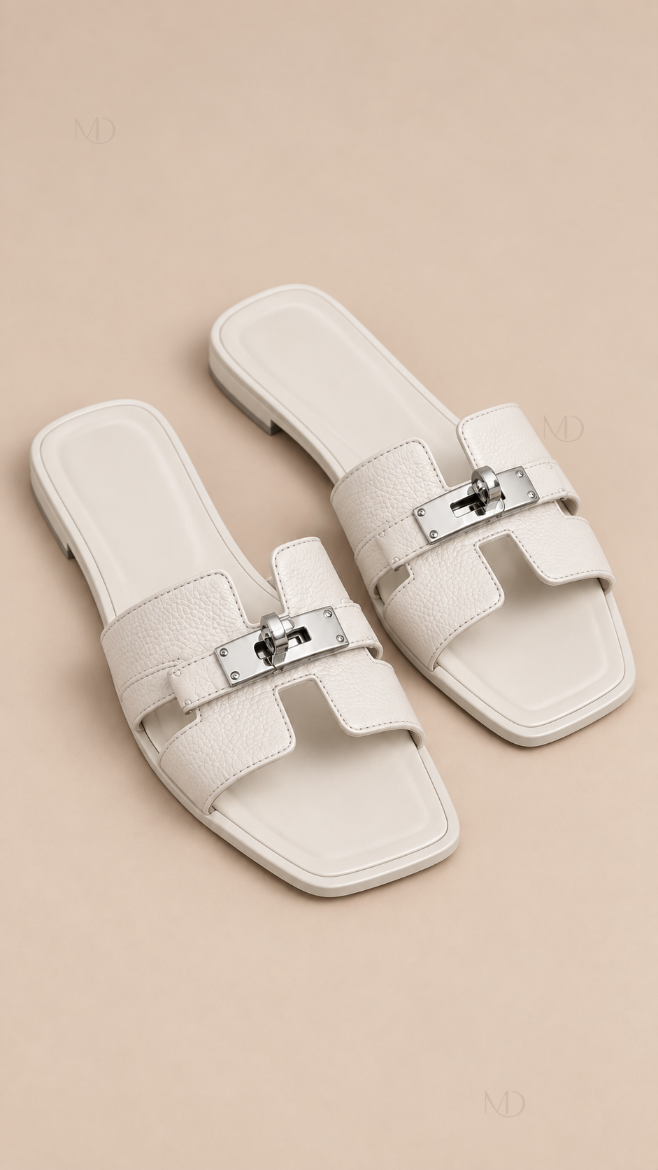 Odette Buckle Flat Slides — Palm White product only
