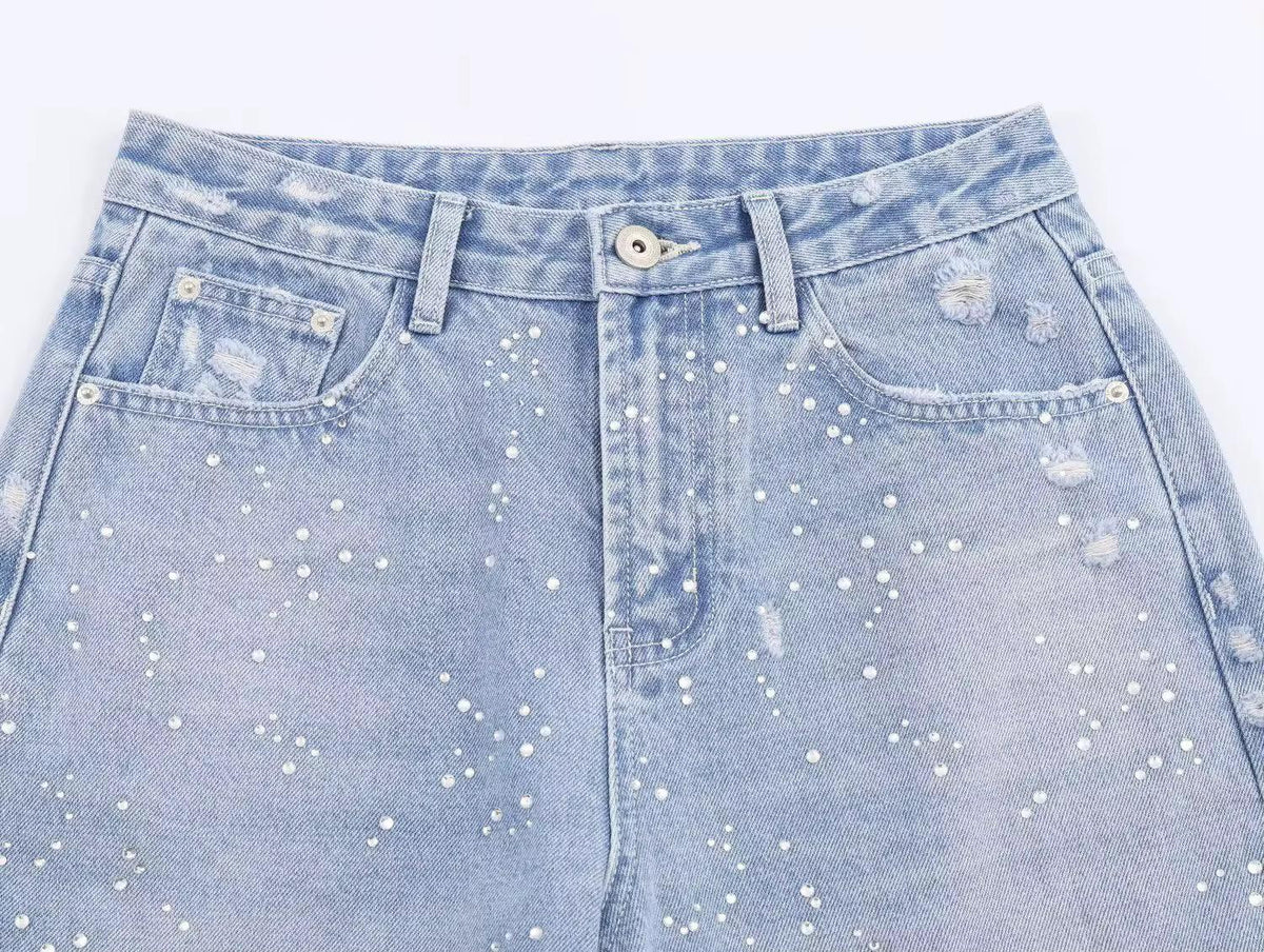 Pearl-Detalje Baggy Jeans