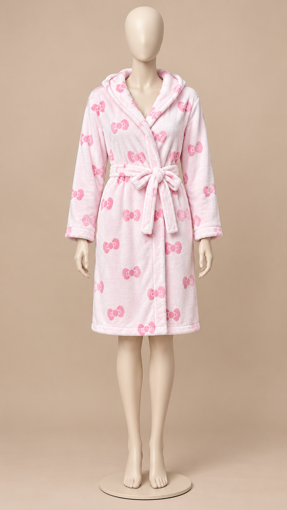 Rosamund Hooded Robe — Pink Bow mannequin front