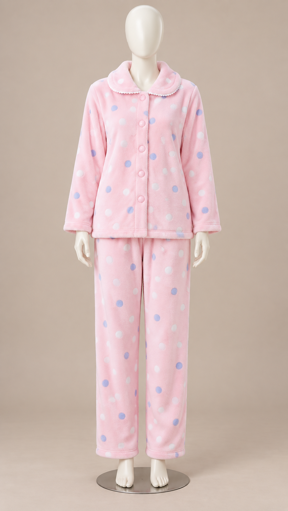 Eloise Fleece Pajama Set — Pink Dots mannequin front