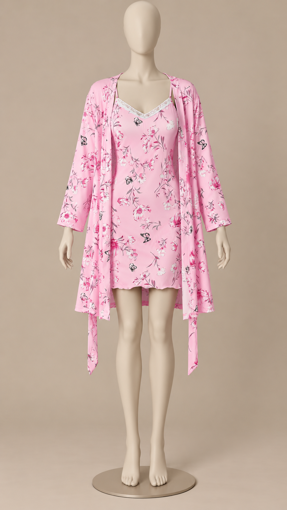 Corinna Butterfly Robe Set — Pink Floral mannequin front
