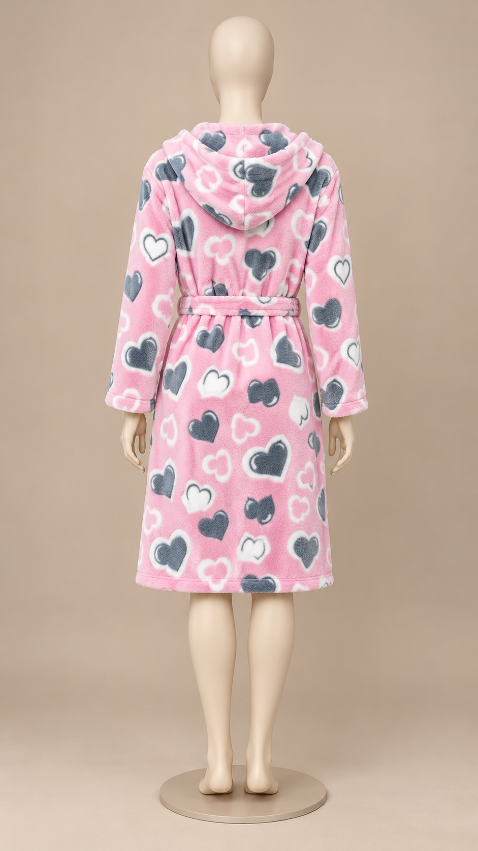Rosamund Hooded Robe — Pink Heart mannequin back