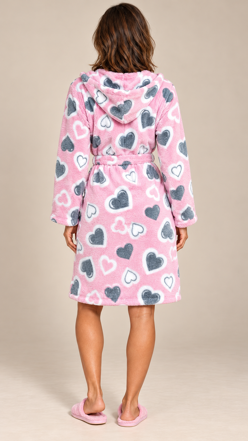 Rosamund Hooded Robe — Pink Heart model back