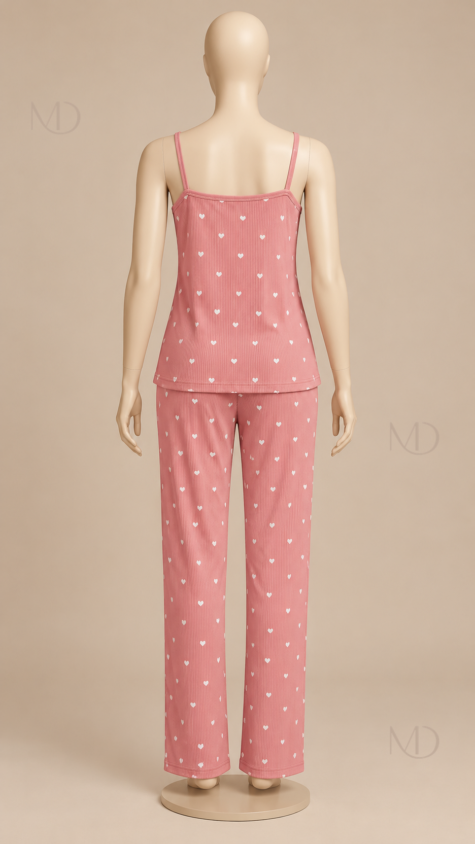 Fiammetta Heart-Dot Cami Pajamas — Pink mannequin back