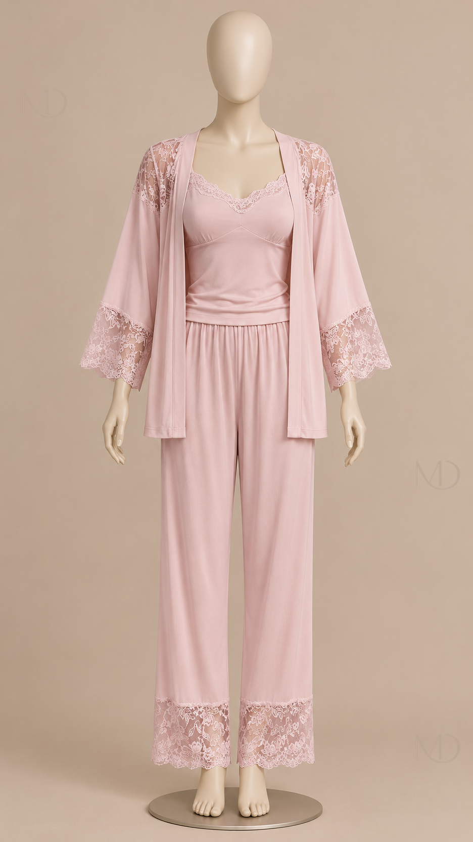 Fabiola Lace-Trim Pajama Set — Pink mannequin front