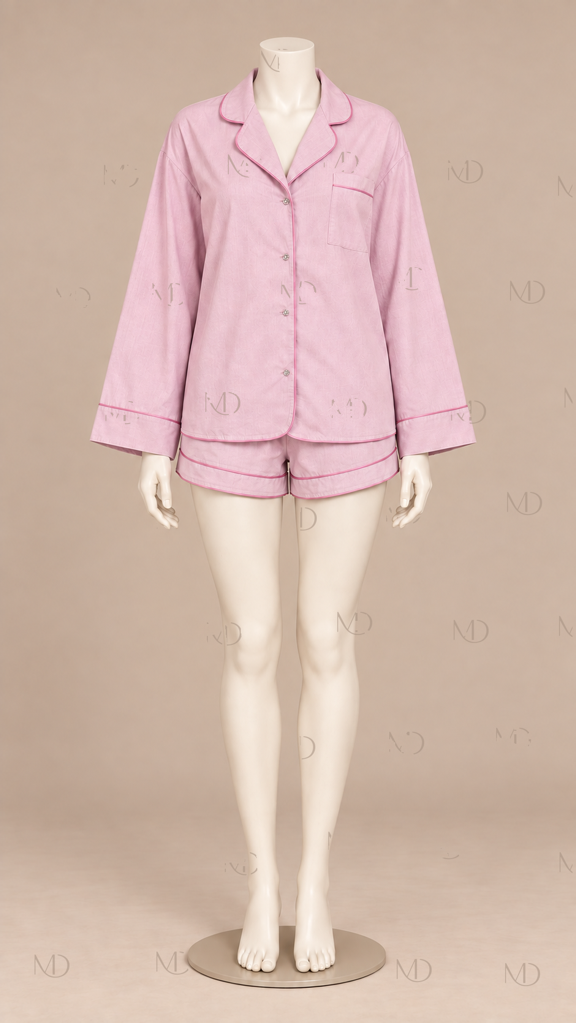 Celeste Piped Cotton Pajama Set — Pink mannequin front