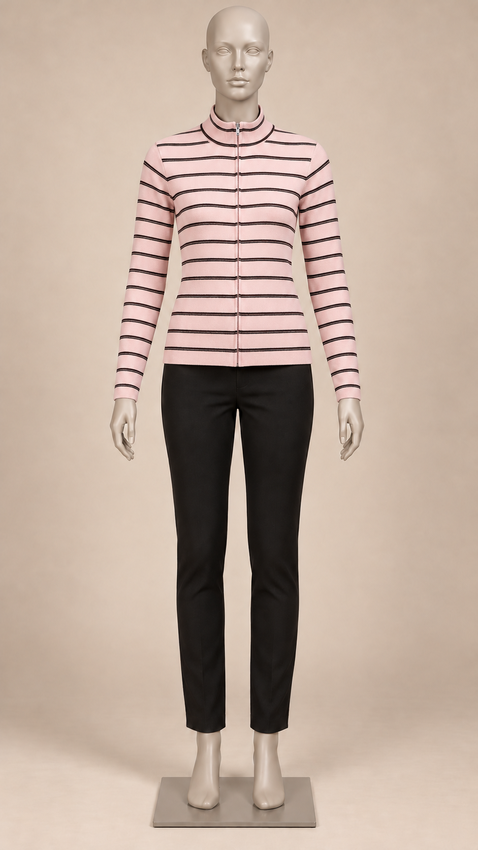 Hermione Striped Zip Knit — Pink mannequin front