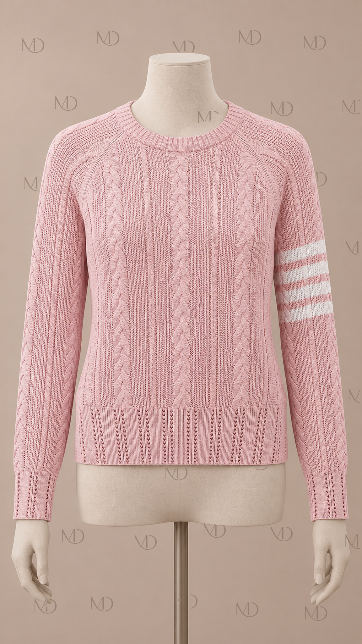 Elodie Cable Knit Sweater — Pink mannequin front