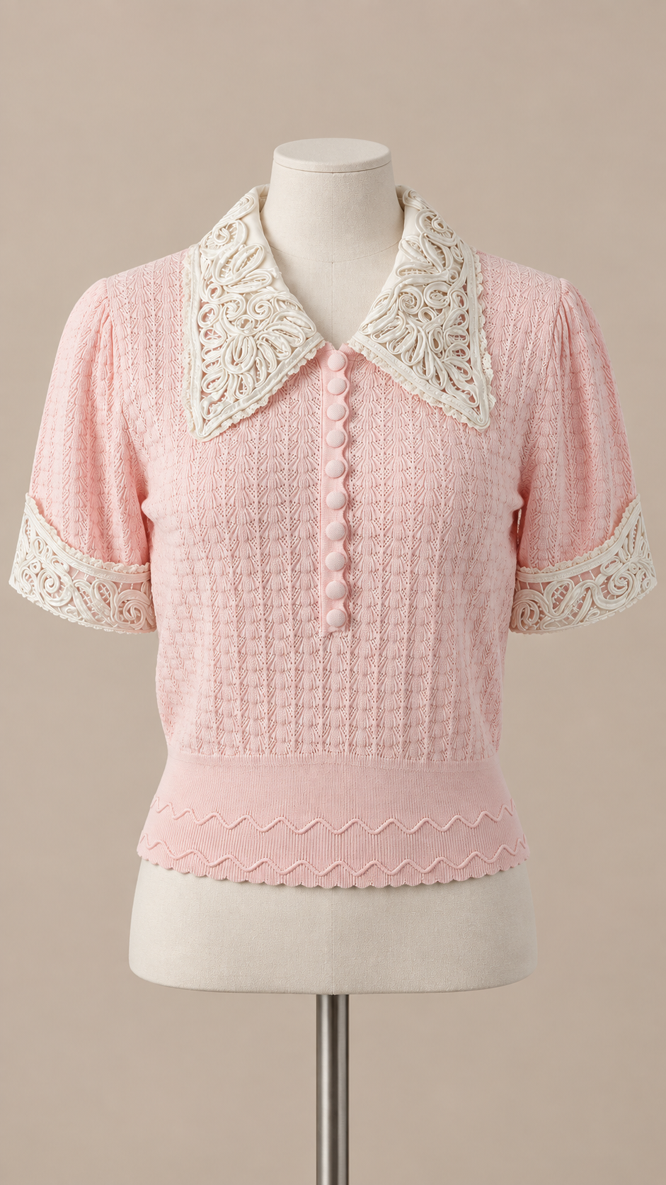 Colette Lace Collar Top — Pink mannequin front