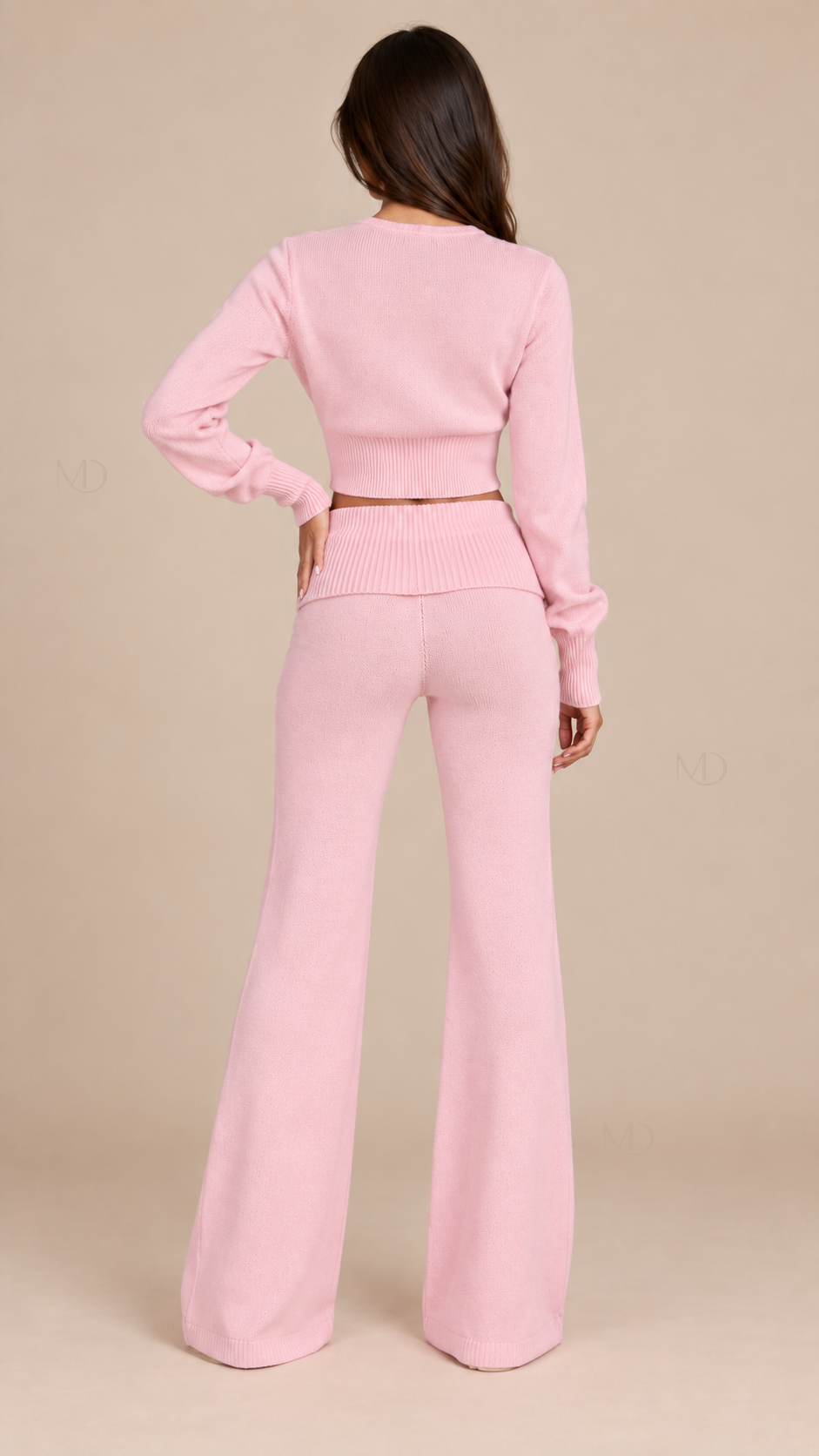 Mila Cropped Cardigan Pants Set — Pink model back