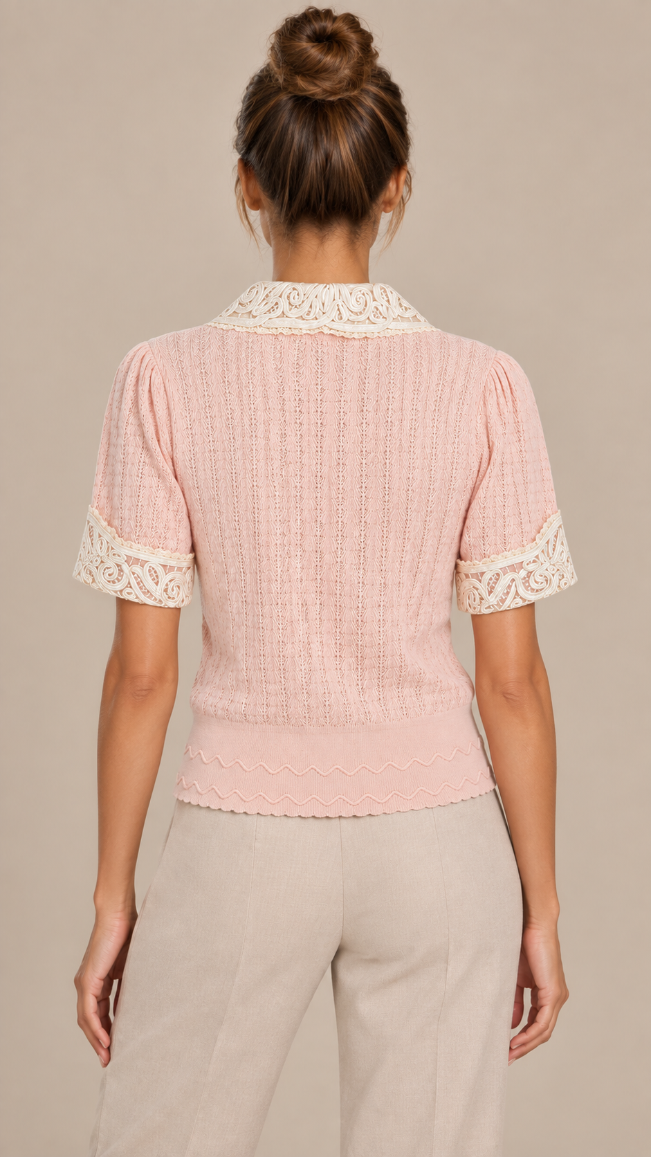 Colette Lace Collar Top — Pink model back