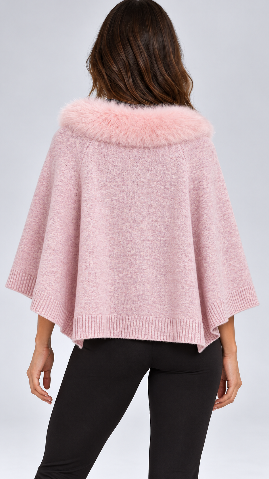 Zelie Pom-Pom Cape — Pink model back