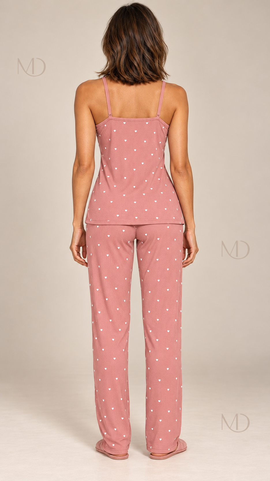 Fiammetta Heart-Dot Cami Pajamas — Pink model back