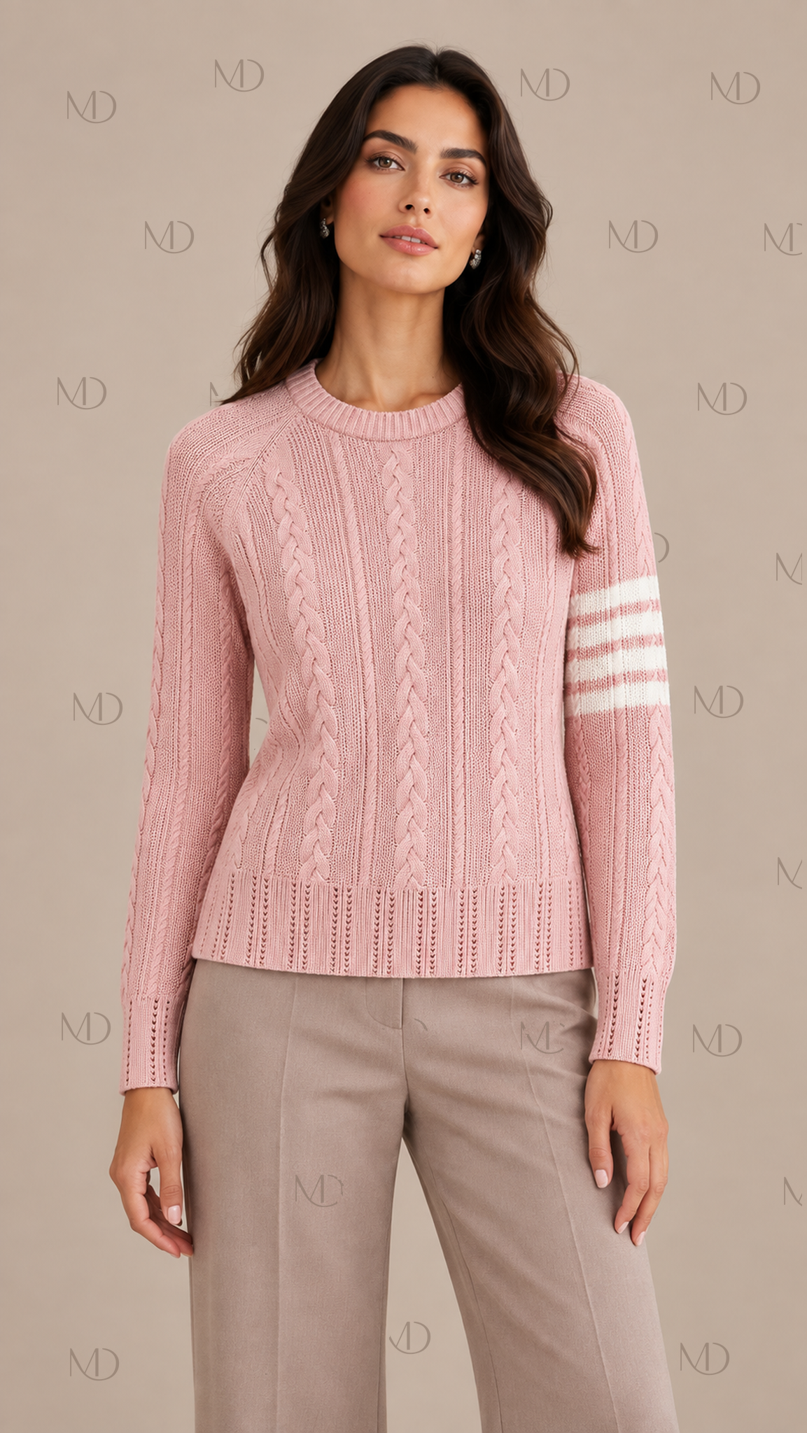 Elodie Cable Knit Sweater — Pink model front