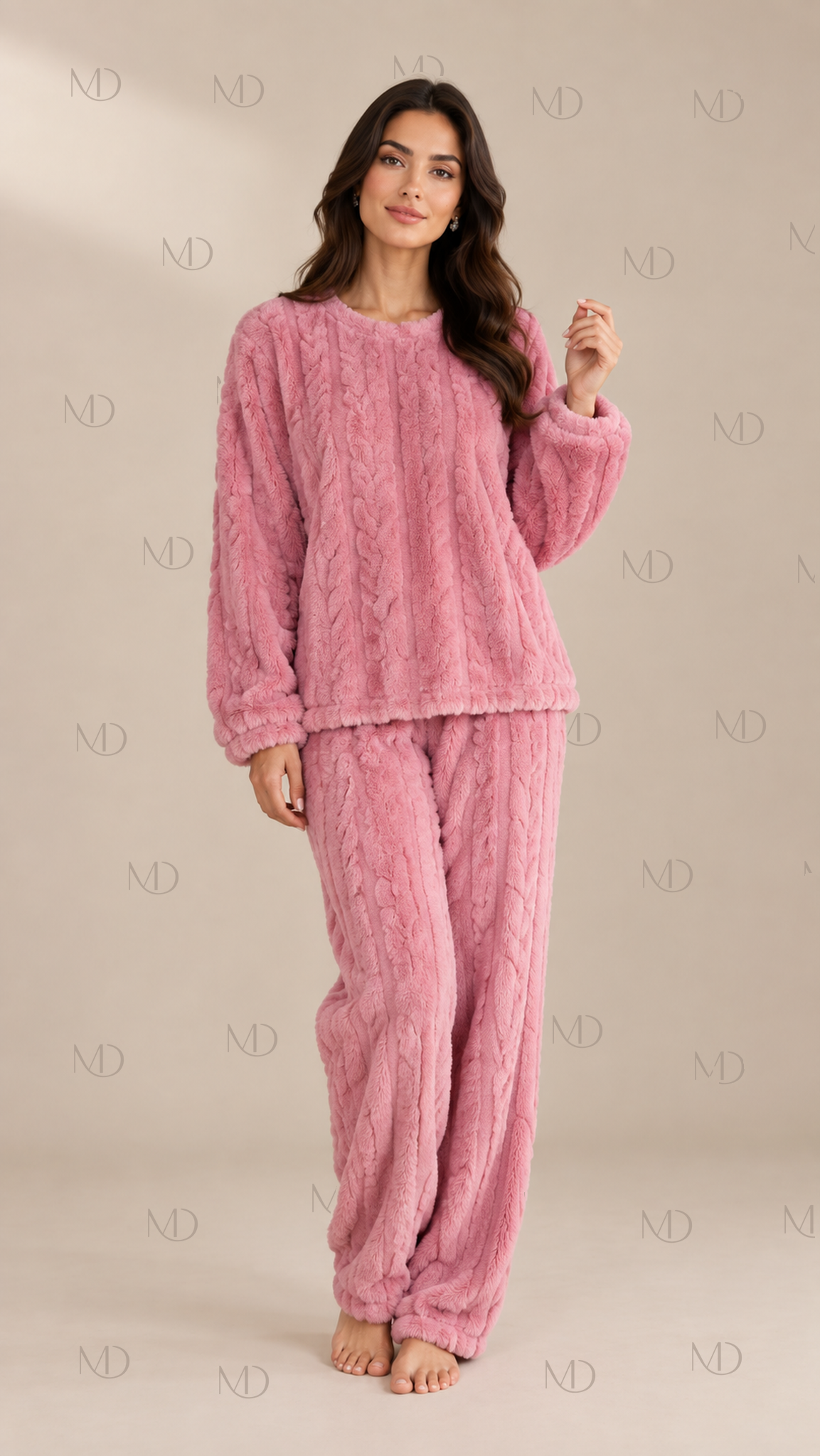 Nova Fleece Pajama Set — Pink model front