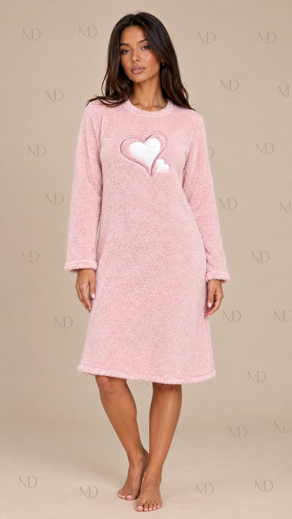 Amour Fleece Heart Nightgown — Pink model front