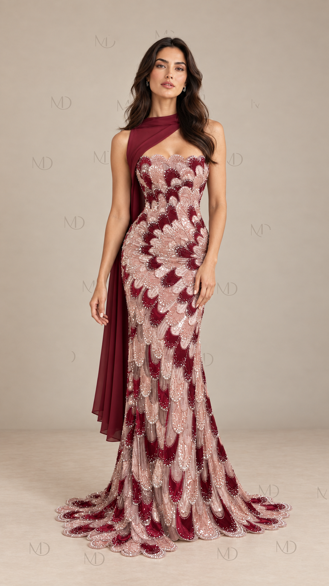 Isadora Sequin Mermaid Gown — Pink model front