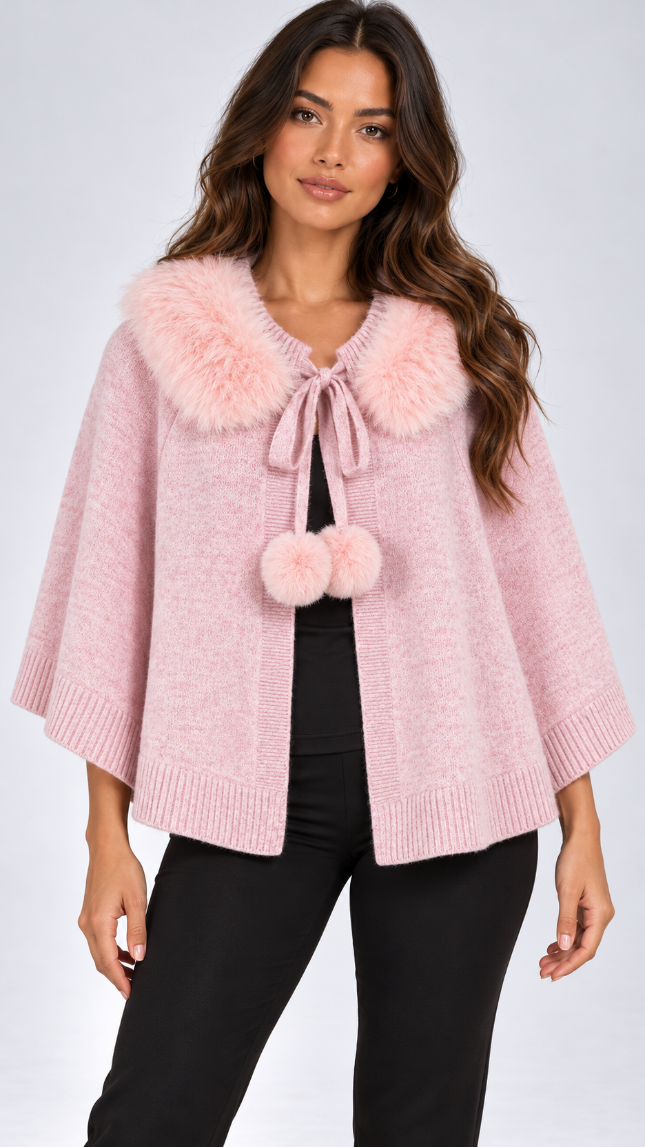 Zelie Pom-Pom Cape — Pink model front