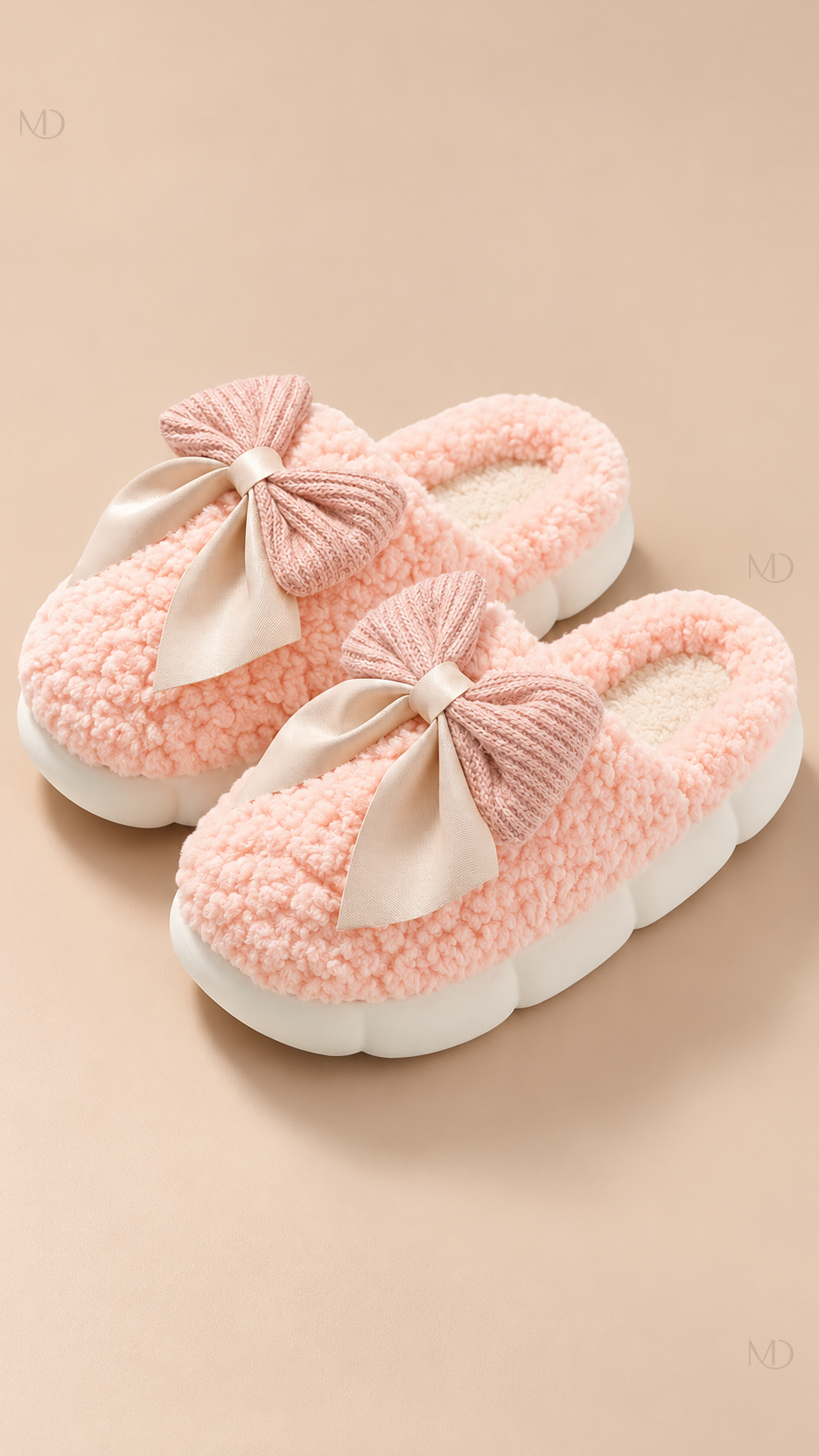 Primrose Bow Plush Slippers — Pink product only