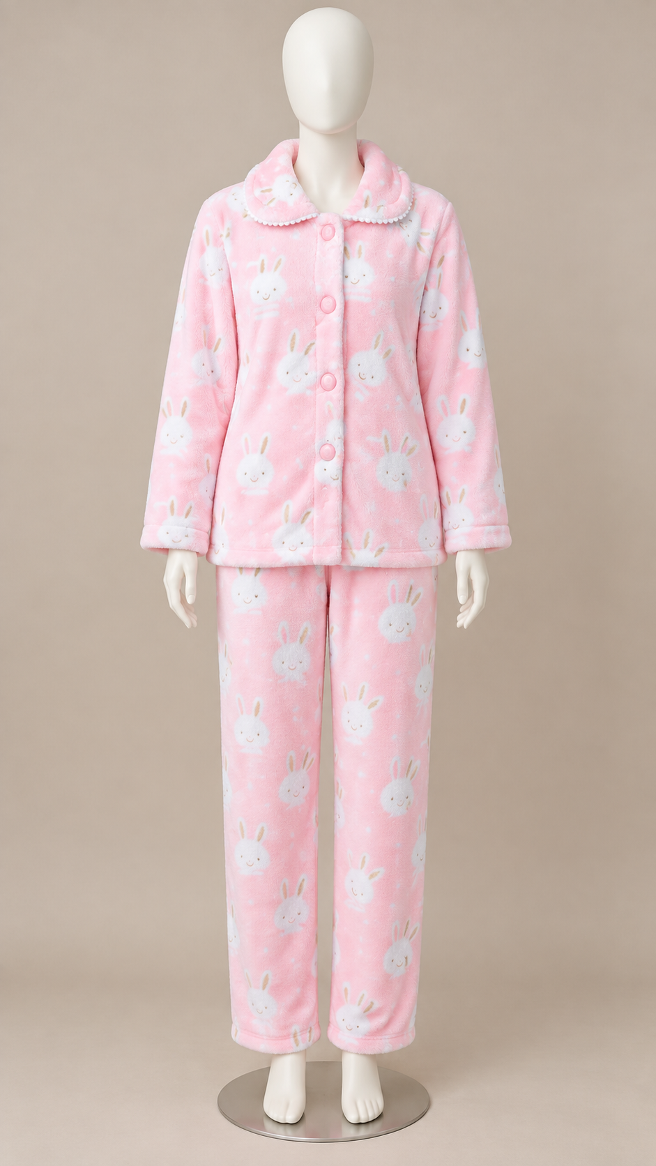Eloise Fleece Pajama Set — Pink Rabbit mannequin front